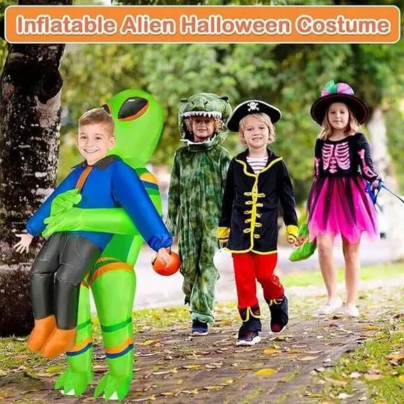 Kids Teens Inflatable Alien Costume Blow Up Pick Me Up Suit Halloween 4.6'-5.3' - Picture 5 of 8